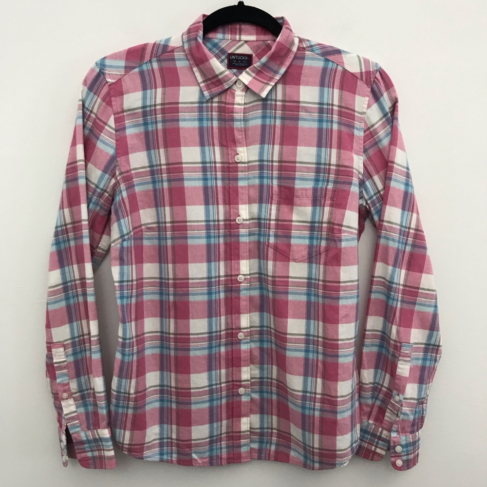 UNTUCKit Womens 4 Kathleen Thin Pink Plaid Flannel